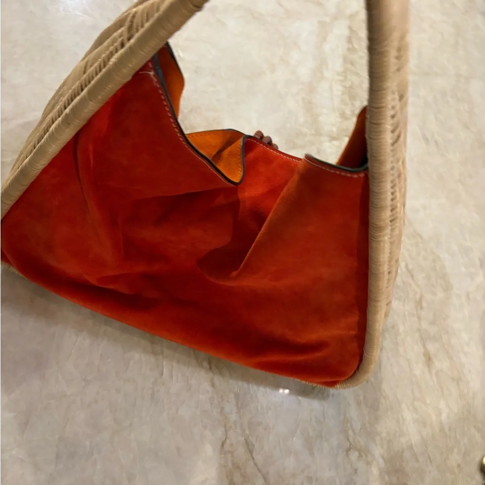 Tory Burch Suede and Wicker Runway Bag